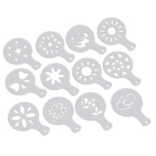 12 stencil bianchi per cappuccino, caffè, fiori e altro ancora.