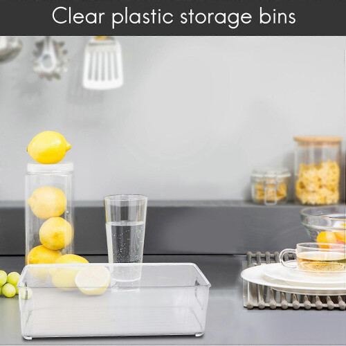2 Pcs Refrigerator Organizer Bins, Clear Stackable Plastic Food Storage Rack with Handles for Pantry 1