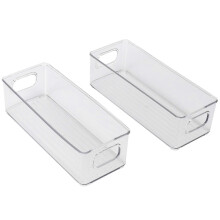 2 contenitori organizer per frigorifero, in plastica trasparente impilabile, con maniglie, ideali per la dispensa.