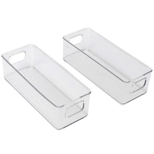 2 Pcs Refrigerator Organizer Bins, Clear Stackable Plastic Food Storage Rack with Handles for Pantry