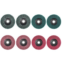 Conjunto de 8 discos de lixa de fibra de nylon de 4 polegadas nas cores vermelha e verde, sortidos para lixar, esmerilhar e polir.