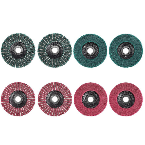 Conjunto de 8 discos de lixa de fibra de nylon de 4 polegadas nas cores vermelha e verde, sortidos para lixar, esmerilhar e polir.