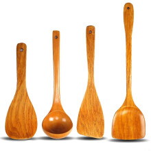 4Pcs Wooden Kitchen Utensils No Paint Non-Stick Pot Solid Wood Shovel Set Pure Teak Solid Wood Long