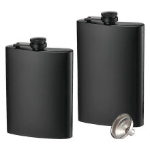 2 Pack Hip Flasks for Liquor, 8 Oz Stainless Steel Leakproof Thin Flasks with Funnel for Men & Women