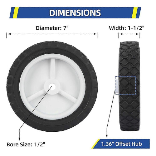 Conjunto de 2 rodas de 7 polegadas para carrinho de mão, rodas de reposição compatíveis com cortador de grama, carrinho utilitário. 2