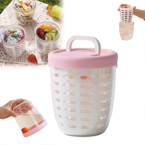 650ml Fruit Cup with Strainer,Leak-Proof, Protable Salad Container Includes Fork,Sealed Leak-Proof S 1