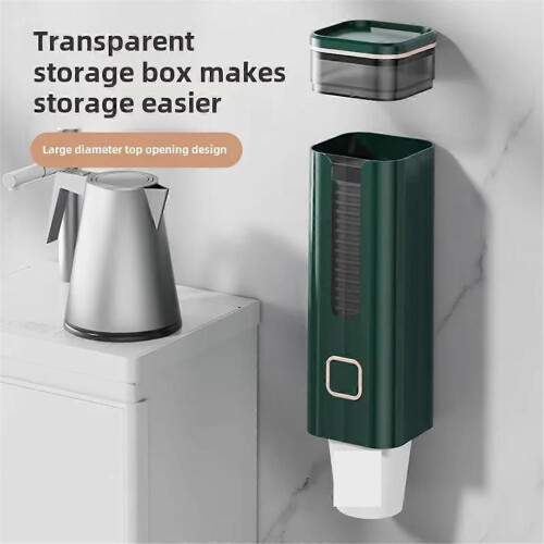 Green Wall-Mounted Perforation-Free Automatic Cup Extractor, Water Cup Shelf Storage Holder 1