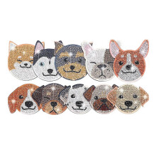 10 stuks DIY houten onderzetters met kristallen en diamantschildering, inclusief houder, in de vorm van een hond