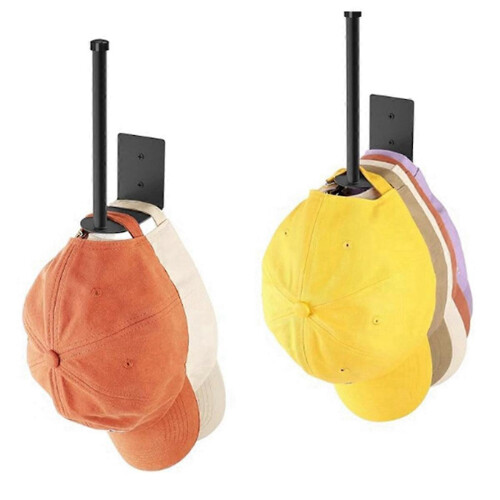 2Pack Black Hat Racks for Baseball Caps,Storage Organizer Hat Hanger StrongAdhesive/Wall Drilled for 2