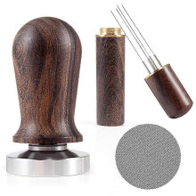 Set pressino e agitatore per caffè espresso da 51 mm - Manico in legno - Pressino calibrato a molla con set premium S