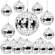 24 boules disco à suspendre, décorations en verre, boules disco argentées, ornements boules disco