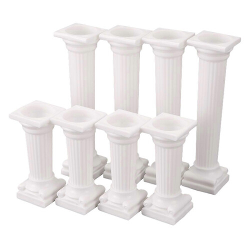 8Pcs/Set White Small+Large Plastic Cake Pillars,Wedding Cake Pillars Stand,Fondant Cake Support Mold