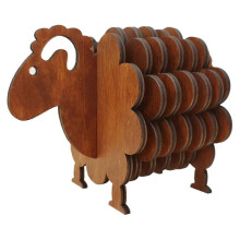 3D-Puzzle-Untersetzer in Schafform aus Holz für Getränke, Set mit niedlichen Tieruntersetzern, Dunkelbraun