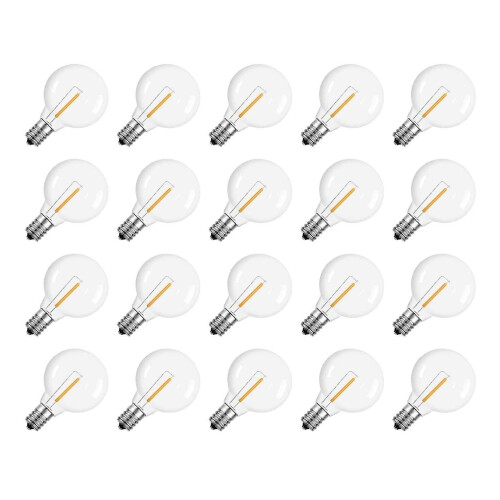 G40 LED Replacement Lights, E12 Screw Base, Shatterproof, Compatible with Solar Heating, 20 Pack
