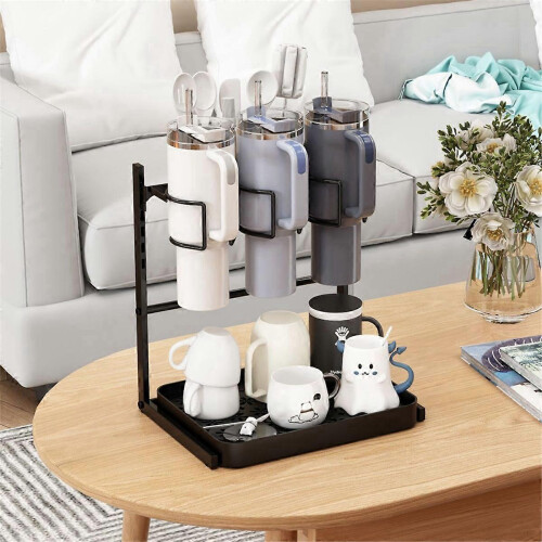 2-Tier Black Cup Holder for Cup Storage and Draining Kitchen Supplies Rack 2