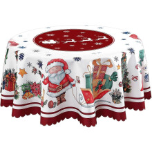 Rond kersttafelkleed, 120 cm diameter, rood polyester met kerstmanmotief