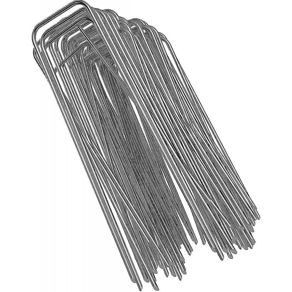 100 Packs Heavy Duty 11 Gauge Galvanized Steel Garden Stakes Staples For Securing Weed Fabric Landscape Fabric Netting Ground 3726592536594