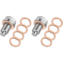 2 Set M14x1.5 Magnetic Stainless Steel Oil Pan Drain Nut Bolt with Copper Crush Washer Anti Leakage for Cars,Motorcycles