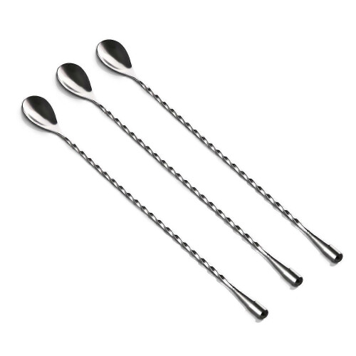 Colher de mistura de aço inoxidável de 30 cm (12 polegadas), com padrão espiral, ideal para coquetéis. 1