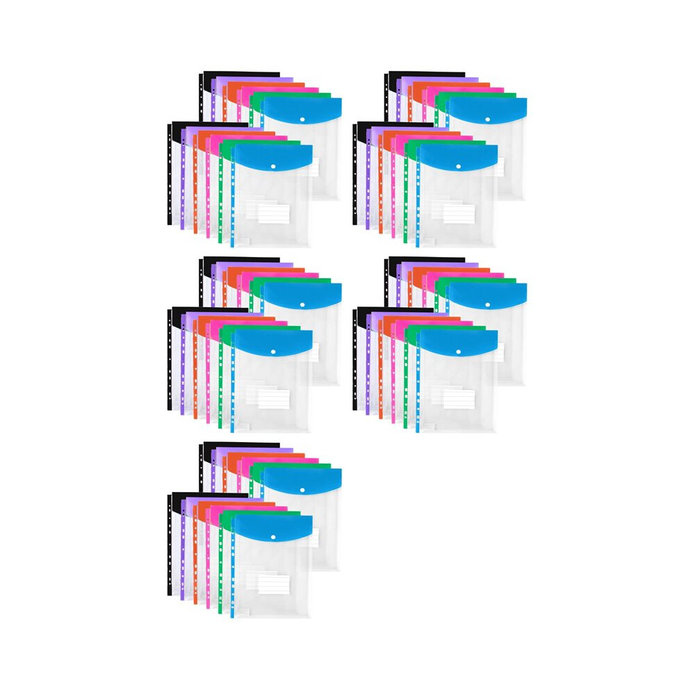 60Pack Plastic Envelopes, Binder Pockets For 3/4/11 Ring Binder,Expandable Document Organizer With Snap Button And Label 6033626313821