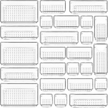 Clear Plastic Drawer Organizers Set, 25 pcs, 4-size, Bathroom and Vanity Use