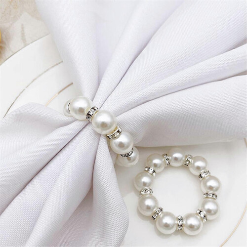 Conjunto de 100 Anéis de Guardanapo com Pérolas, Porta-Guardanapos com Imitação de Miçangas e Strass Elegante. 2