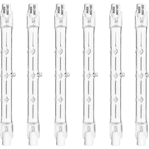 6 Pack Dimmable R7s Halogen Bulb, 118mm 300W Warm White, J-type Linear Light Bulb for Floodlight, Security Light
