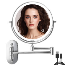 Cosmetic Mirror With 1x/10x Magnification Led Lighting, Dimmable Make-up Mirror With Touch Switch Usb Rechargeable, Shaving Mirror 360 Rotatable Wall