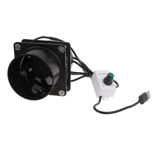 Compacte draagbare afzuigventilator met afvoerbuis en ventilatieslang.
