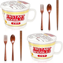 Ceramic Ramen Bowl with Lid, Japanese Style, Instant Noodles Bowl, 2 Set, 34 Oz
