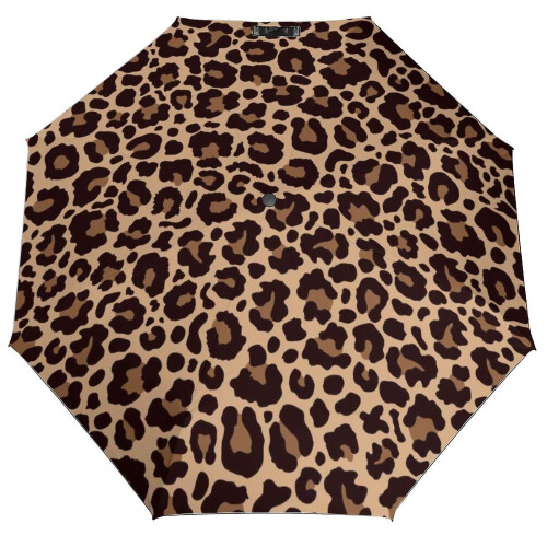 Ombrello pieghevole automatico con stampa leopardata per uomo e donna.