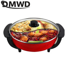 Panela elétrica DMWD com duas panelas para sopa, antiaderente e sem fumaça, ideal para cozinha doméstica.