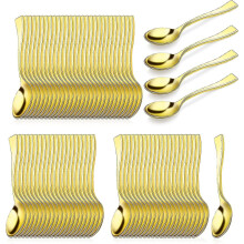 80 Pieces Disposable Plastic Mini Gold Spoons, Gold Plastic Tasting Spoons for Party Gift