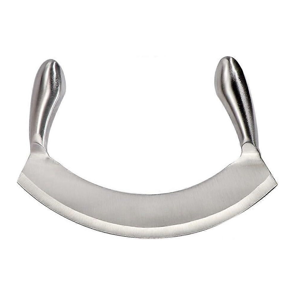 8.7 Inch Stainless Steel Mezzaluna Knife - Salad Chopper with Rocker Pizza Cutter Curved Blade and Double Handle