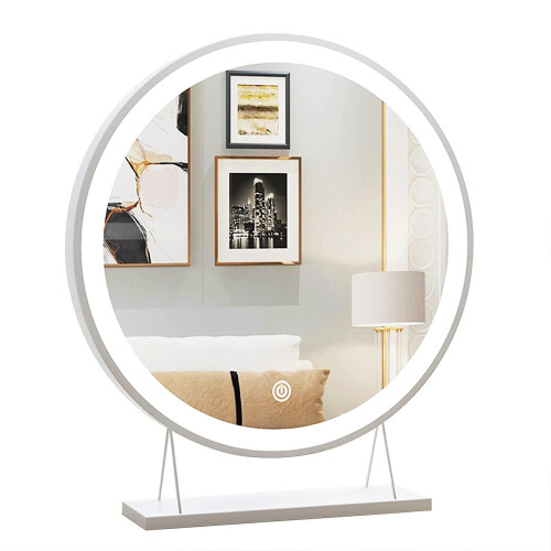 Touch Control LED Vanity Mirror, Desktop Makeup Mirror for Bedroom, Illuminated Tabletop Mirror with USB Charging Port