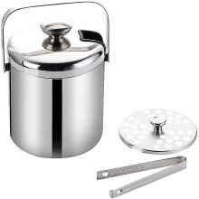 Insulated Ice Bucket with Lid and Tongs, Stainless Steel Cooler Chiller 1300ml