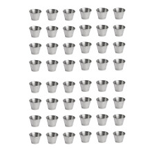 Verpakking van 48 roestvrijstalen sausbakjes, commerciële kwaliteit, ramekinmodel, voor professioneel gebruik.