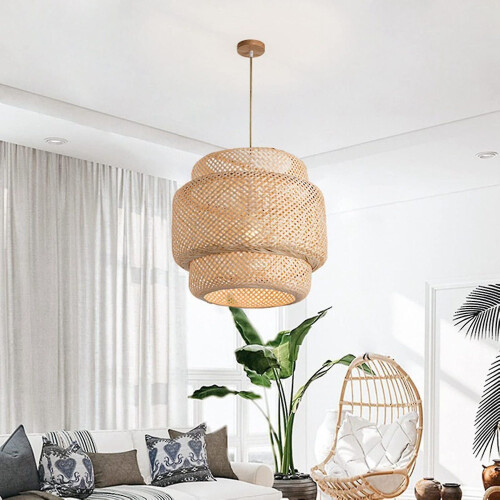 Retro Hanging Pendant Light, Ceiling Cafe Lights with Bamboo Woven Design 2