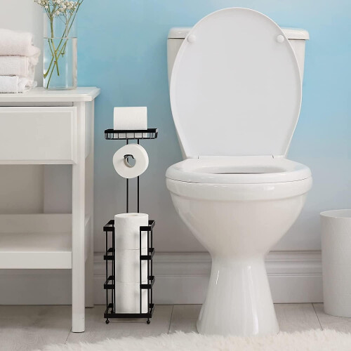 Schwarzer Toilettenpapierhalter, freistehend, mit Ablagefläche 2