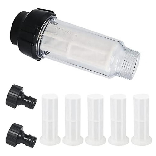 Water Filter Garden Hose, 3/4 Inch, Set with 5 Filter Inserts + 2 Quick Connectors