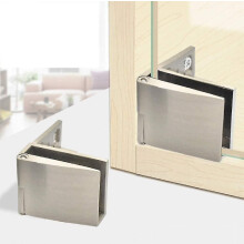 Frameless Glass Door Hinge Set, Wine Cabinet Showcase Side Mounted, Brushed Nickel Finish
