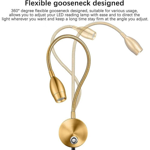 Lot de 2 lampes de lecture LED à intensité variable, fixation murale, bras flexible, commande tactile, 3 modes de couleur 2
