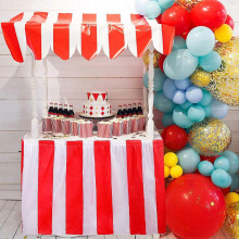 4 Pack Red and White Striped Table Cloths Carnival Circus Table Skirt, EU Size 38-46