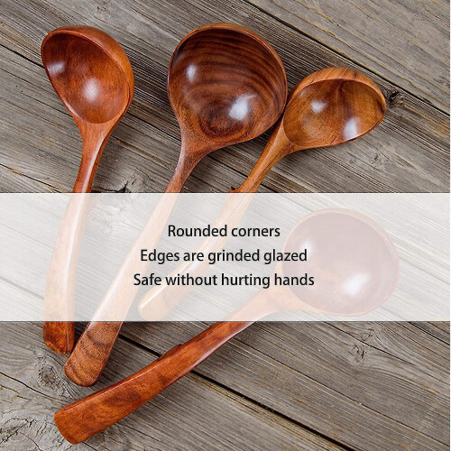 Wooden Soup Ladle Spoon Long Handle Kitchen Tool for Cooking Serving 2