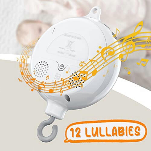 Crib Mobile Motor Baby Music Box Spinner with 3 Modes Volume Adjustable, 12 Lullabies Auto-Off After 1