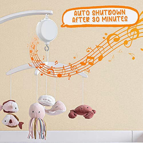 Crib Mobile Motor Baby Music Box Spinner with 3 Modes Volume Adjustable, 12 Lullabies Auto-Off After 2