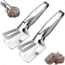 2 Pack Stainless Steel Steak Tongs - Multifunctional Food Grade Bread Tongs - Stainless BBQ Tongs
