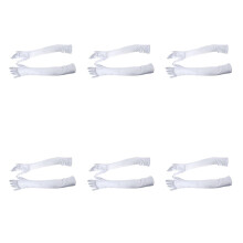 6 pair Women Arm Long Satin Elbow Gloves for Evening Wedding Fancy Dress Costume - White 21 Inch