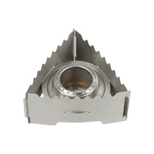 Suporte portátil para mini fogareiro a álcool, ideal para camping, trilhas e mochilão.
