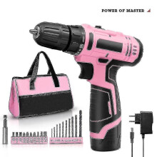 Pink Power Drill Set for Women, 12v Cordless Drill Driver with Battery and Charger